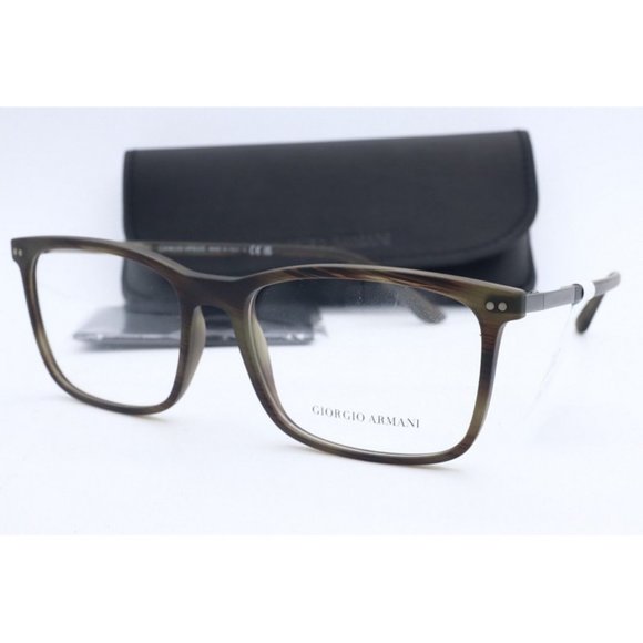 Giorgio Armani AR 7122 5587 Matte Striped Olive Rectangle Eyeglasses Clear Lens - Picture 1 of 6